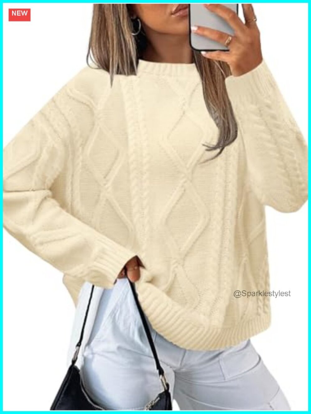 Women's Oversized Cable Knit Crewneck Sweater - Fall Layering Pullover